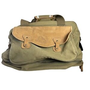 Vintage Eddie Bauer Army Green Safari Canvas Leather Duffle Shoulder Utility Bag